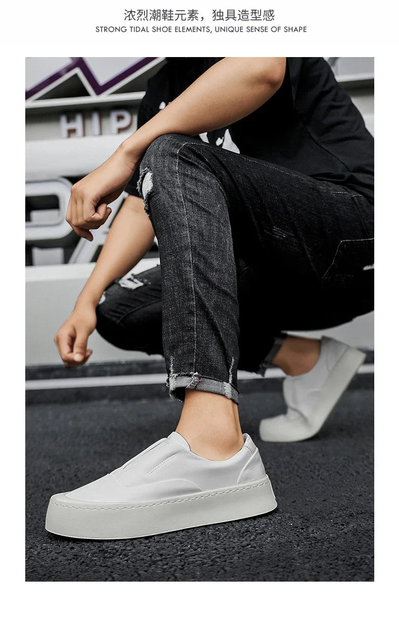 Canva Men's Casual Sneakers Summer Breathable Ice Silk Lazy Shoes Work Cloth Shoes Thick Bottom Black Sports Shoes