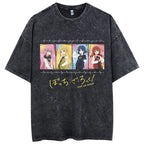 Men Oversized Printed Tshirts Bocchi Club Music Band Anime Bocchi The Rock Cotton Tops Creative Crew Neck Tees Washed TShirt