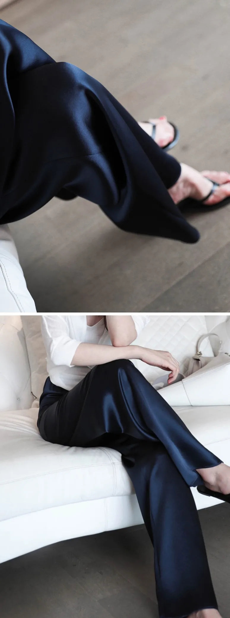 Garemay Summer Autumn Women's Pants Loose Solid Classic Black Straight High Waist Casual Silk Satin Wide Leg Trousers for Women