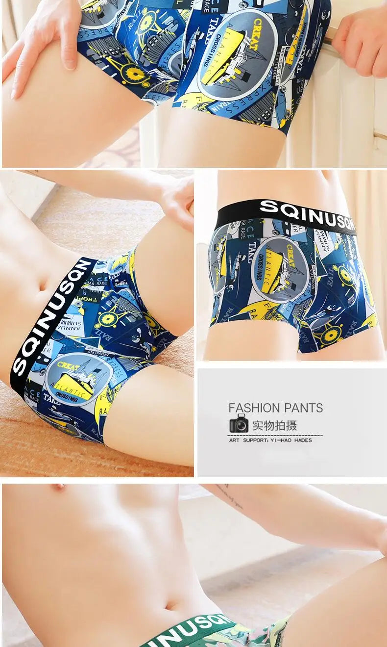 Lightweight Ice Silk Mens Underwear Elastic waistband Boyshorts Cotton 3D-Pouth Youth Boxer shorts Loose Male Boxer Underpants