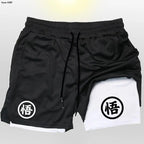 Goku Anime Running Shorts Men Fitness Gym Training 2 in 1 Sports Shorts Quick Dry Workout Jogging Double Deck Shorts