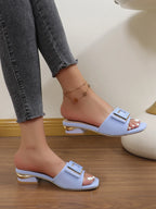 Fashion Women High Heel Slippers Summer Slip on Elegant Low Heel Shoes for Wedding Party Comfortable Non-slip Women's Slippers