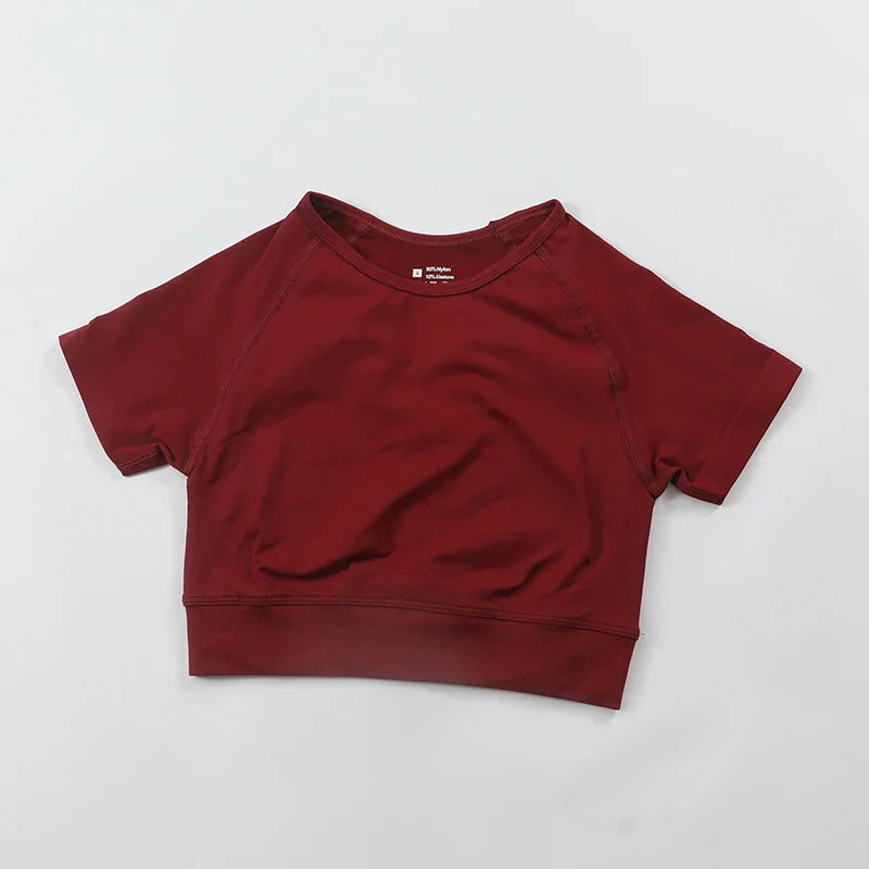 Impact Crop Top Women Short Sleeve Yoga Shirts Slim Fit Seamless Workout Top T-shirt Gym Clothes Woman Sportwear