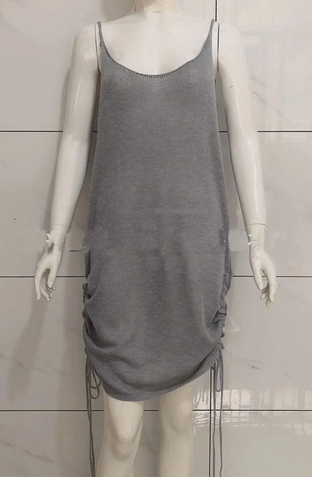 Women Spaghetti Strap Knitted Dress Fashion Solid Summer Sleeveless Sexy Mini dresses for lady Bodycon sweater mini dresses