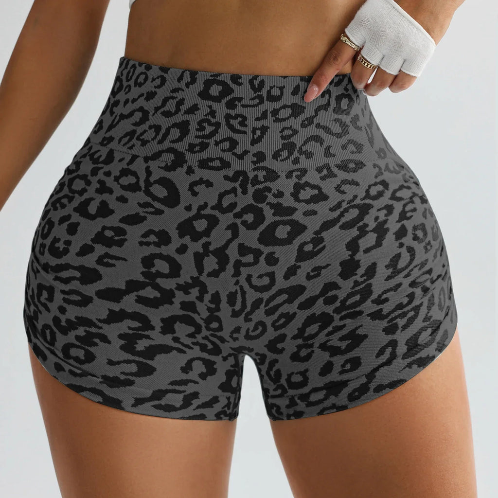 Women Leopard Gym Shorts Athletic Butt Lifting Workout Biker High Waist Yoga Pants Leggins Sports Fitness Short Tights