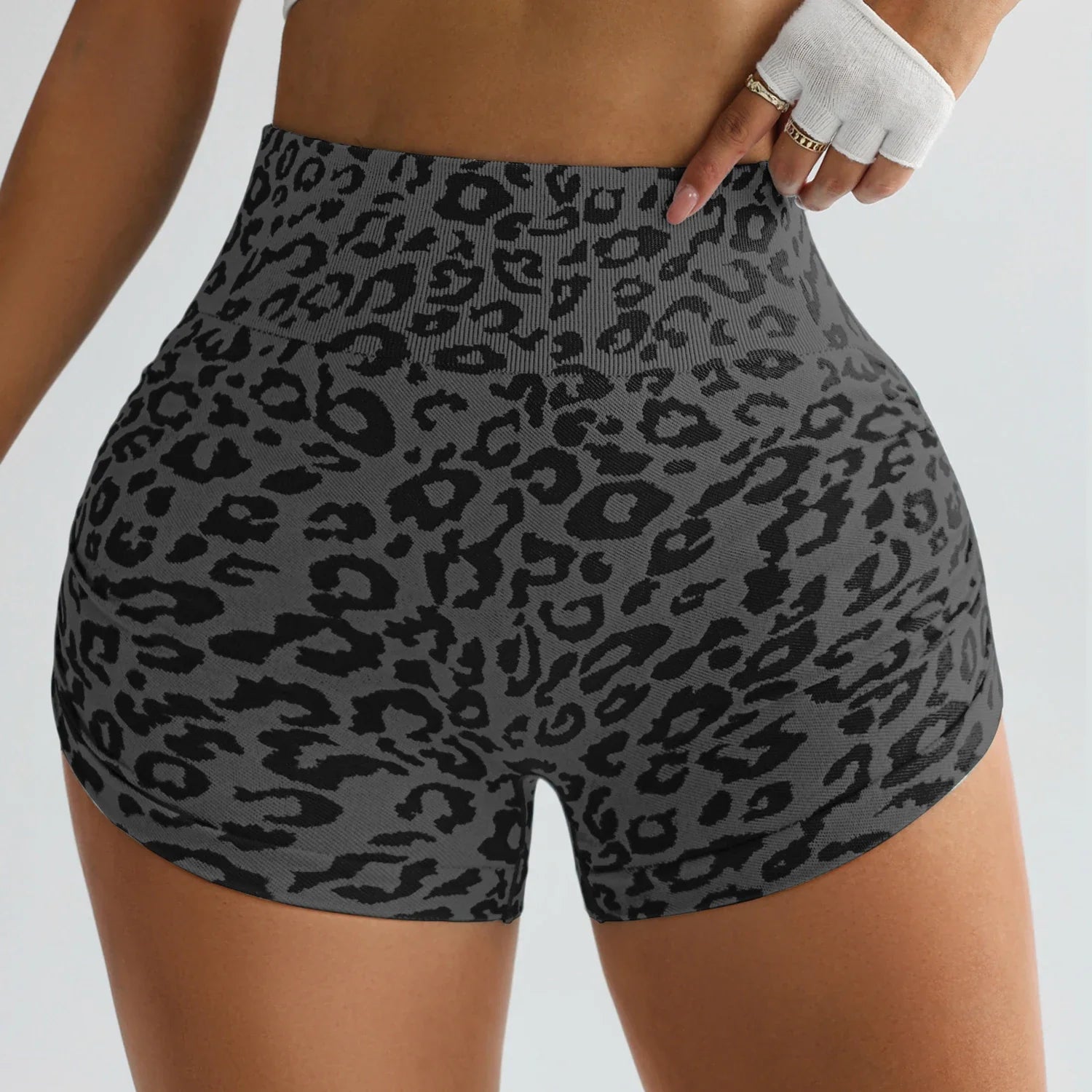Women Leopard Gym Shorts Athletic Butt Lifting Workout Biker High Waist Yoga Pants Leggins Sports Fitness Short Tights