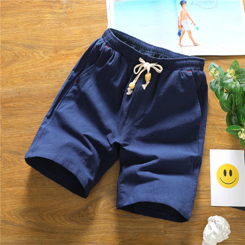 Summer Shorts for Men Cotton Elastic Waist Solid Color Loose Fitting Casual and Versatile Breathable Pure Cotton Home Pants