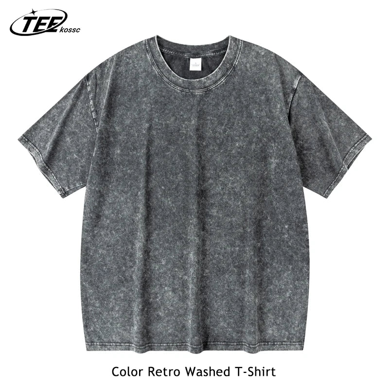 Couple Washed Retro 230g Heavy Duty Cotton Short Sleeved T-shirts Versatile For Men Women Summer Solid Color Loose T-shirt Top