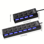 High Speed 4/7 Ports USB HUB 2.0 Adapter Expander Multi USB Splitter Multiple Extender with LED Lamp Switch for PC Laptop