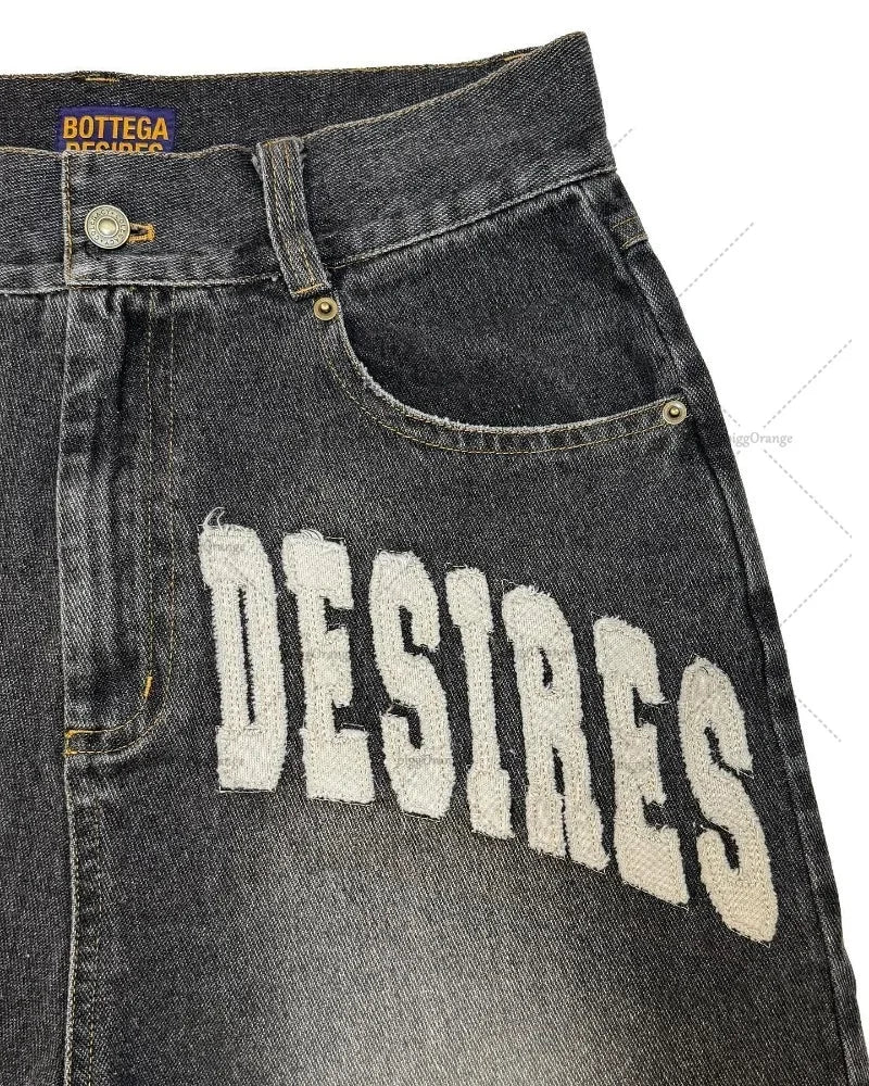 American Street Harajuku Retro Denim Shorts with Letter Embroidery Oversized Jeans Men Y2k Loose Casual Versatile Shorts Women
