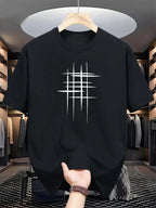 Men's summer 100 cotton fashionable casual loose plus size graphic line printed sports round neck short sleeved T-shirt top