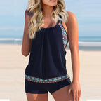 Women's Sexy Slim fit printed suspenders slit boxer shorts bikini plus size swimsuit two piece comfortable pretty swimwear swims