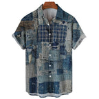 Fashion Patchwork Design Printed Pattern Men Women Short Sleeve Shirts Fashion Tops Casual Button Down Shirt Tops