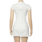 Elegant 2025 New Mini Dresses Fashion Women Black Solid Basic Pocket O-Neck Slim Fit Bodycon Casual High Waist Zipper Vestidos