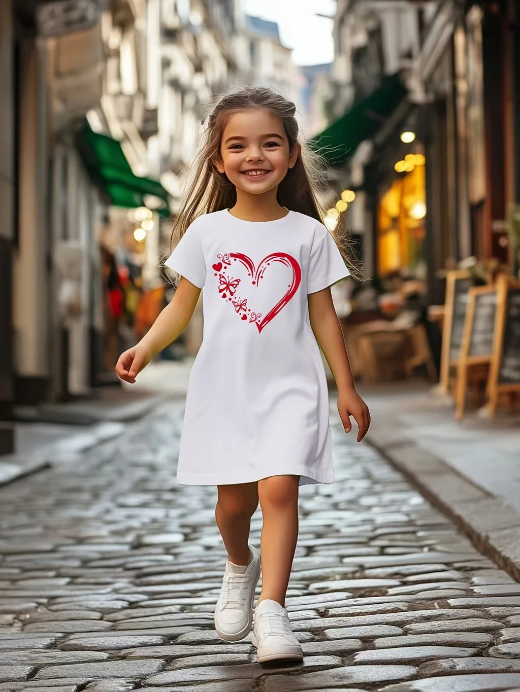Girl's casual jumpsuit is soft and comfortable, stylish, simple and breathable A-line skirt | Love butterfly print dress
