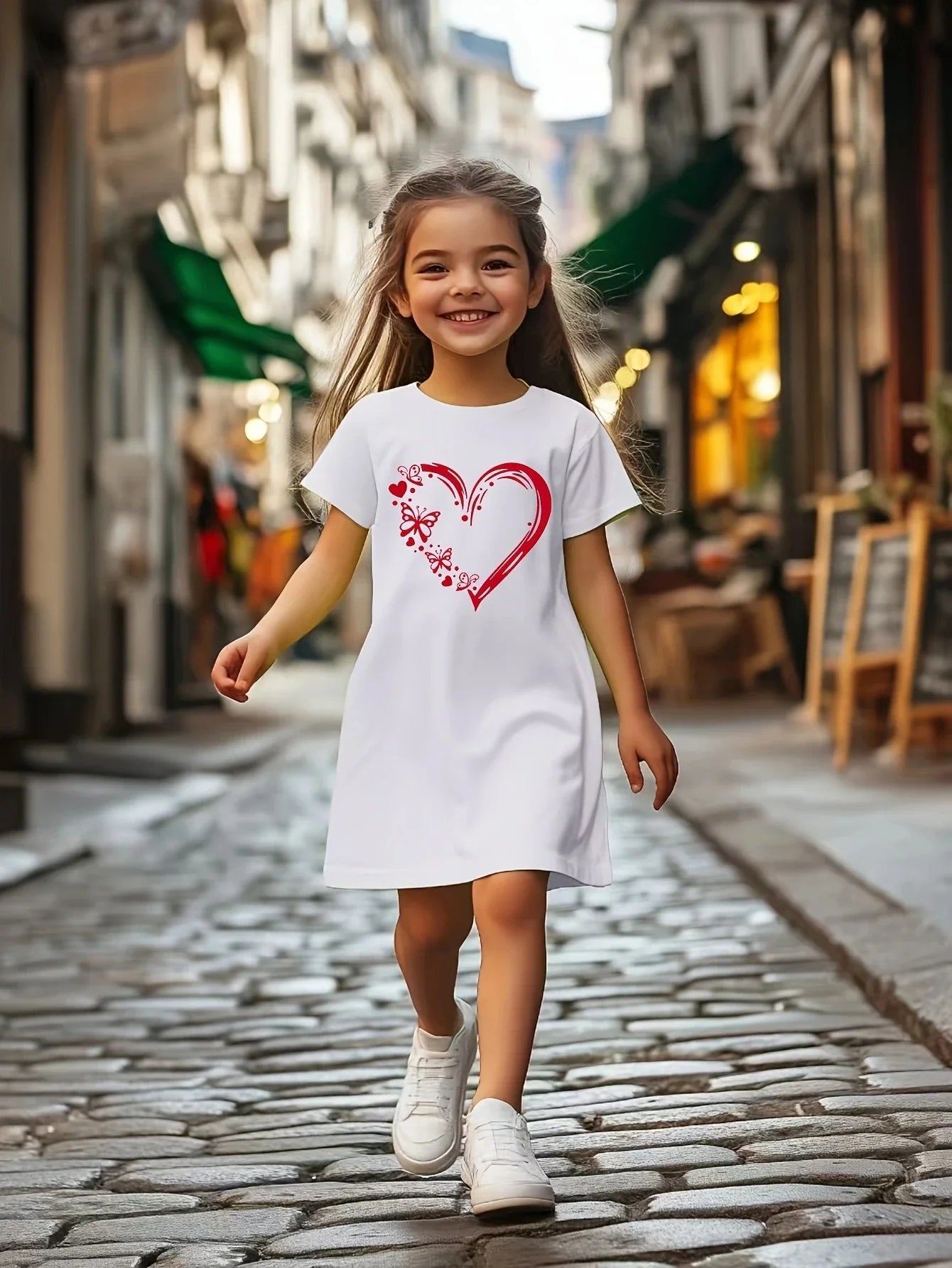 Girl's casual jumpsuit is soft and comfortable, stylish, simple and breathable A-line skirt | Love butterfly print dress