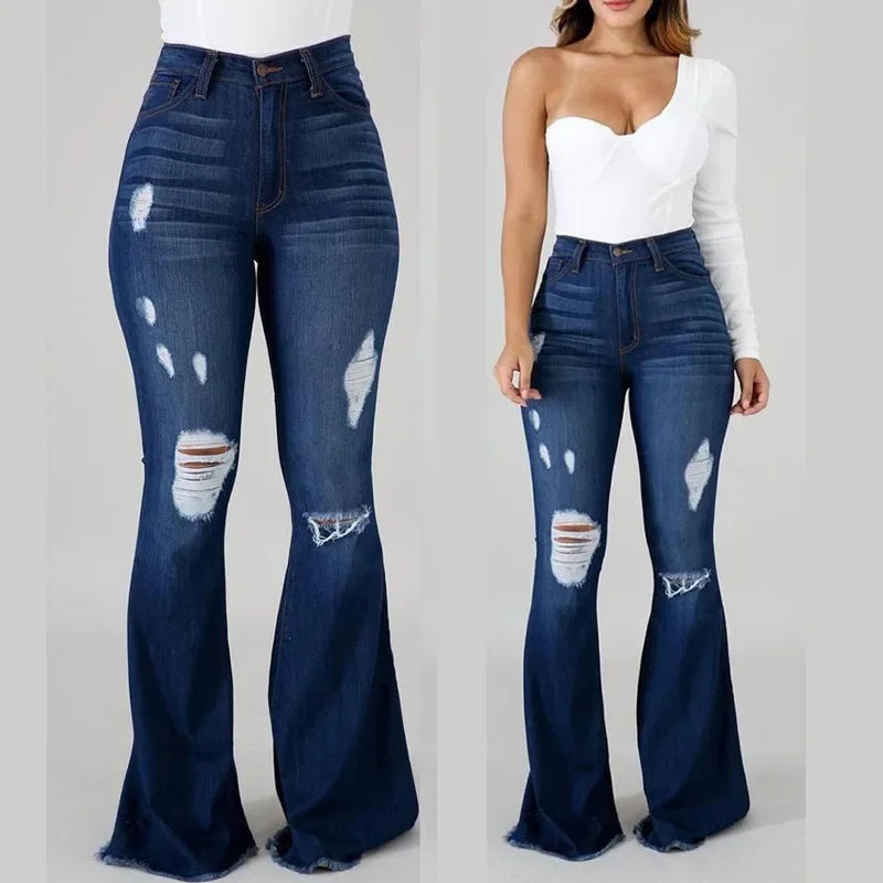 High-Waisted Jeans High Elasticity Splitter Fashion European American Net Red Direct Factory Sales Cross-Border Trade Goods