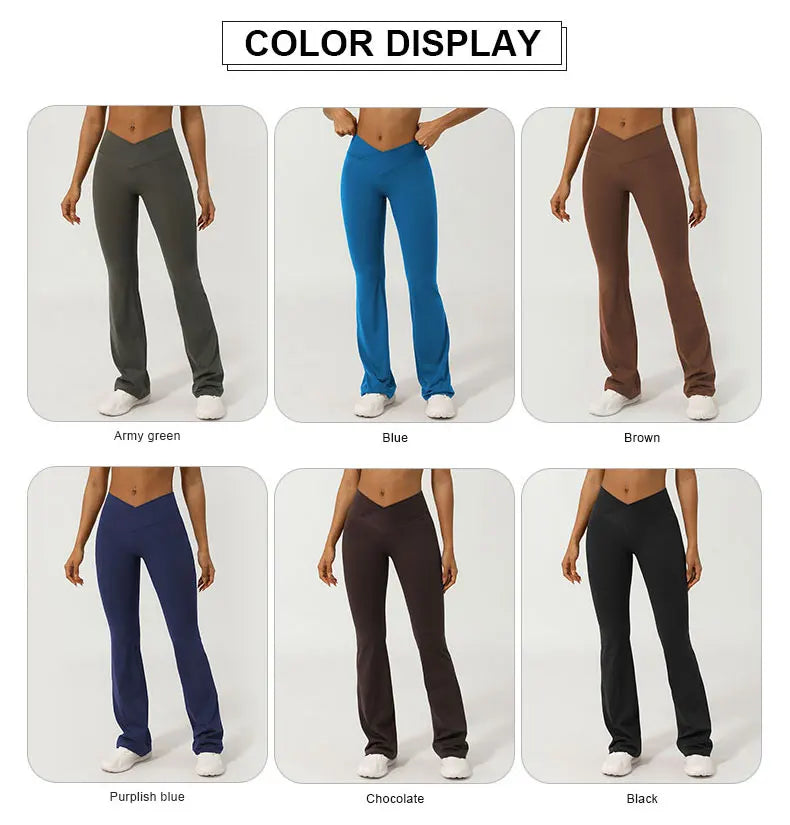 Women Cross Waist Fitness Breathable Yoga Training Gym Outdoor Dance Sport Flare Pants