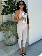 Dulzura Sleeveless Halter Backless Lace Up Jumpsuit Solid Sexy Casual Romper Party Club Streetwear Women'S Autumn Winter Clothes