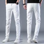 Korean Popular Clothes Men's Spring Autumn High-end Pure White Jeans Men's Brand Slim Elastic Small Feet Korean Trendy Trousers