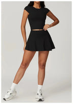 Two Piece Short Sleeve Sport Yoga Set Outfit Fitness Gym Set Workout Clothes for Women Flare Leggings Sportwear Women Tracksuit