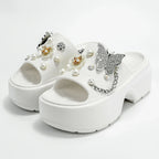 Fashionable Silver Butterfly Flower One-Line Sandals Outdoor Thick-Soled Heightening Sandals E20