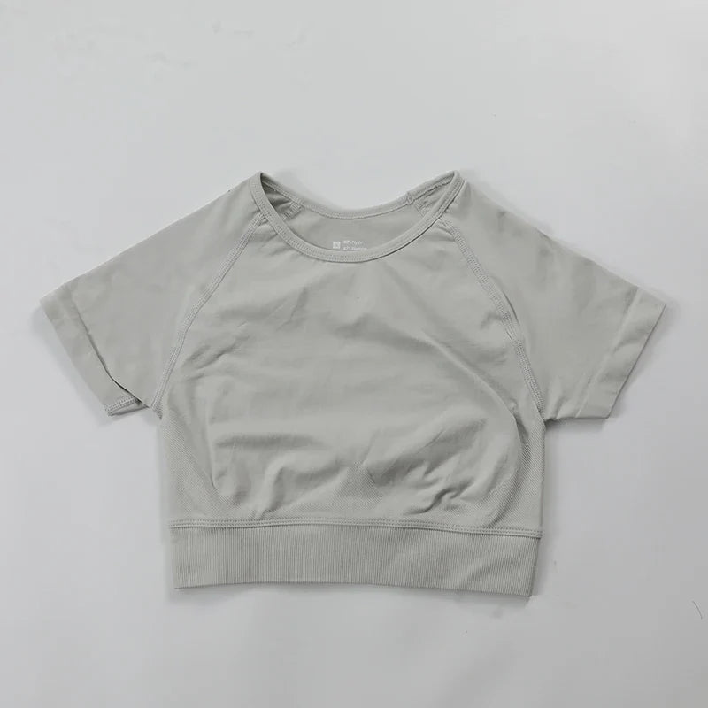 Impact Crop Top Women Short Sleeve Yoga Shirts Slim Fit Seamless Workout Top T-shirt Gym Clothes Woman Sportwear