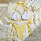 Yellow Halter String Triangle Micro Bikini Thong Solid Swimwears Micro Thong Sexy Swimsuit Women Bathing Suit Bikinis Sets 2025