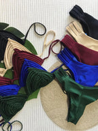 Comfortable Brazilian G-String Swimwear Bandage Stripes Trim Halter Female Bikini Set 2024 New Fashion Chest Pad Beachwear