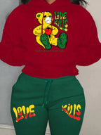 LW Plus Size Women Hooded Tracksuit Sports 2 Pieces Set Letter Print Kangaroo Pocket Tracksuit Set Sweatshirts Pullover Pants Su