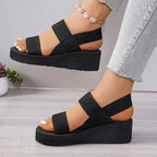 Women's Fashion Trend Anti-slip Wear-resistant Pure Black Belt Soft Soled High-heeled Sandals