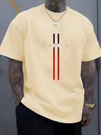 Summer men's 100% pure cotton casual loose fit plus size PARIS letter pattern printed round neck short sleeved T-shirt top