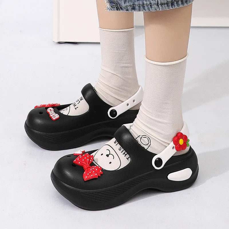 Women Mary Jane Sandals Platform Cute Bow Knot Girl Clogs Arch Support Garden Shoes Slip-on Outdoor Beach Shoes Height Increase
