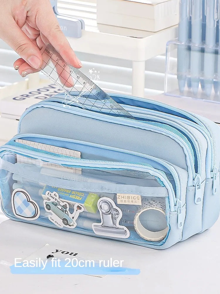 Exquisite Transparent Pencil Case Student Large Capacity Multifunctional Convenient Stationery Storage Bag