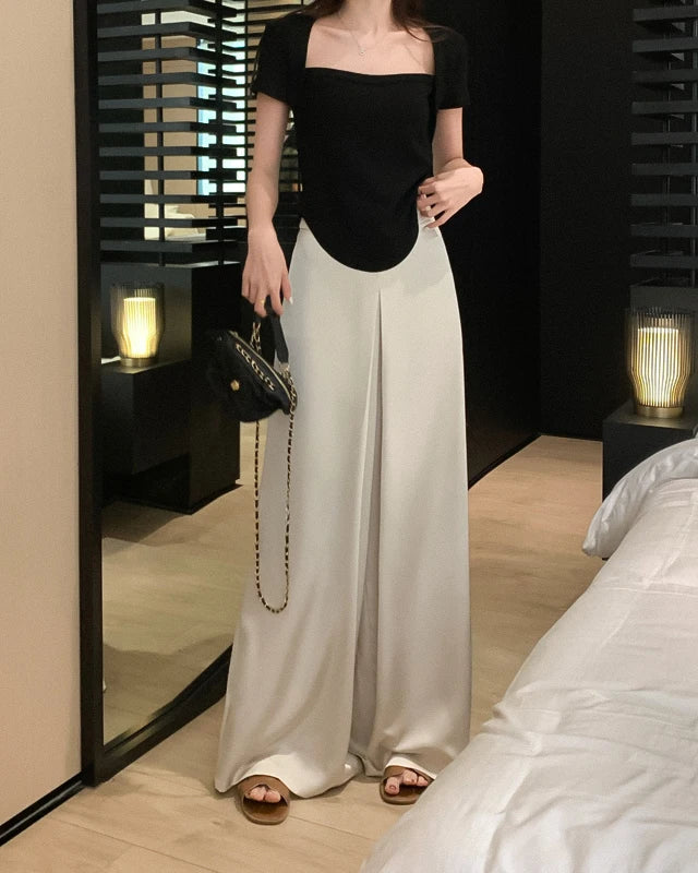 High-Grade Acetate Satin Wide-Leg Pants Women Spring Bell-Bottoms Pants Loose Casual Pants High Waist Oversized Long Pantalons