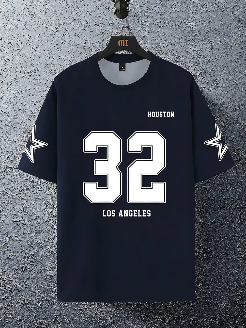 Los Angels Low Classic Letter 32 Printed Men's Round Neck Short Sleeve Comfortable Breathable Speed Drying Harajuku Street