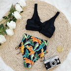 Floral Print V Neck Bikini Sets, Tie Back Tie Side Cut Out High Waist High Cut Two Pieces Swimsuit, Women's Swimwear & Clothing