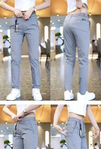 Mens Casual Pants Korea Fashion Summer Slim Fit Trousers High Quality Elastic Waist Straight Golf Sports Pants Men Clothing