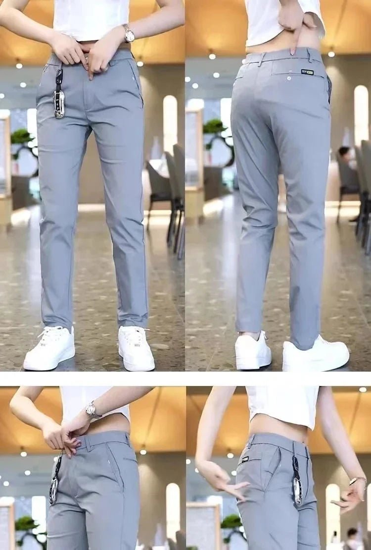 Mens Casual Pants Korea Fashion Summer Slim Fit Trousers High Quality Elastic Waist Straight Golf Sports Pants Men Clothing