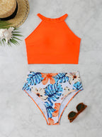 High Waist Swimsuit Sexy Halter Bikini 2025 Women Printed Swimwear Female Bathers Swimming Bathing Swim Suit Summer Beachwear