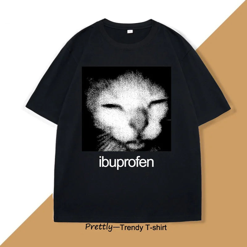 Ibuprofen Cat Meme T-shirt Men Causal Funny Cat Graphic T Shirts Fashion O Neck Mens Clothes Unisex Streetwear T-shirts