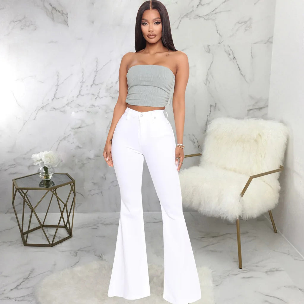 Women Jeans Flare Pants Sexy Denim Long Pant Hip Wrap Casual Solid Elegant Splice Regular Slim Fit High Waist Trousers Summer