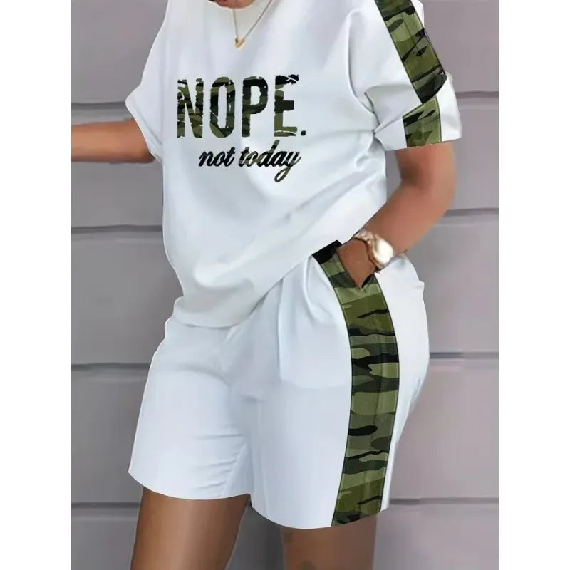 Women's Plus Size Suit Short-sleeved T-shirt Shorts Letter Print Contrast Color Two-piece Outdoor Leisure Sports Training Suit