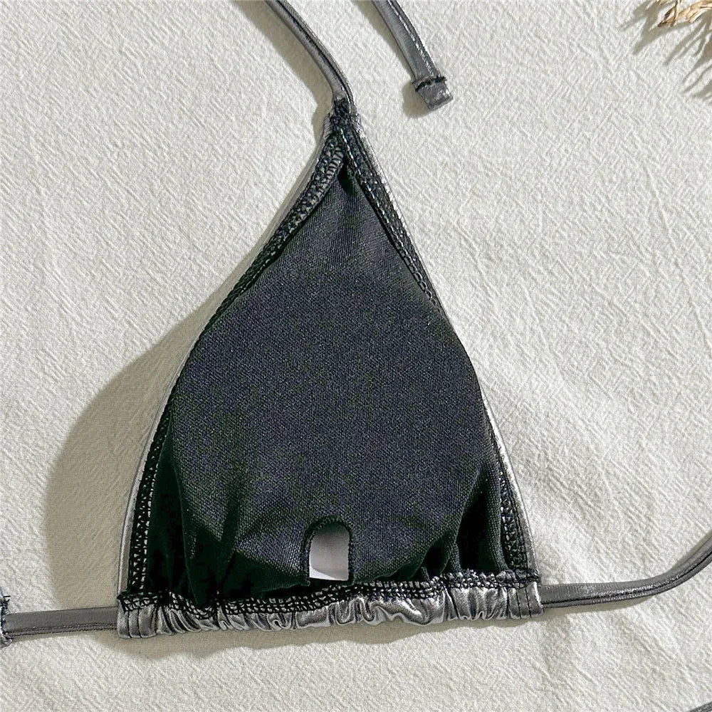 Gold Micro Thong String 3 Piece Bikini Set Damen Halter Swimwear Skirts Cover Ups Sexy Swimsuit Women 2025 Bathing Suit Bikinis