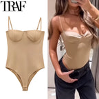 TRAF Woman 2025 Bodysuits Corset Off Shoulder Bodysuits Sexy Lingerie Summer Sleeveless Smooth Slimming Body Backless One Piece