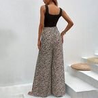 Fashion Vintage Leopard Print Wide-leg Pants Women Casual High-waisted Trouser 2024 Spring Summer Office Lady Clothes Streetwear