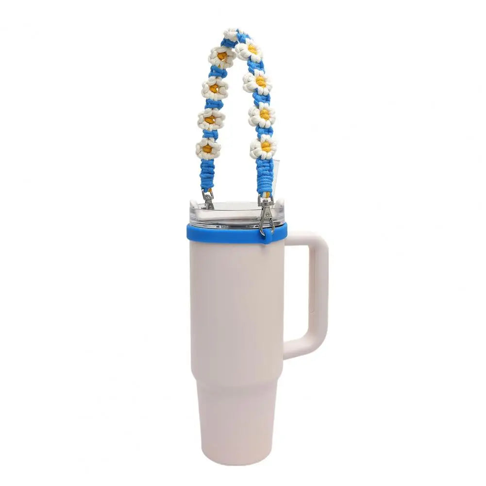 Water Bottle Handle Strap Handmade Flower 16-40oz Tumbler Silicone Safety Ring Cotton Rope Flower Durable Water Bottle Strap