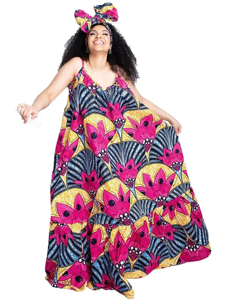 Wmstar Plus Size Dresses for Women Floral Printed Slip  Loose Stretch Big Swing Maxi Dress Summer Clothes Wholesale Dropshipping