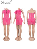 Znaiml Sexy Feathers Rhinestones Backless Diamond Sheer Mesh Bodycon Dresses for Woman Rave Club Birthday Party Night Vestidos