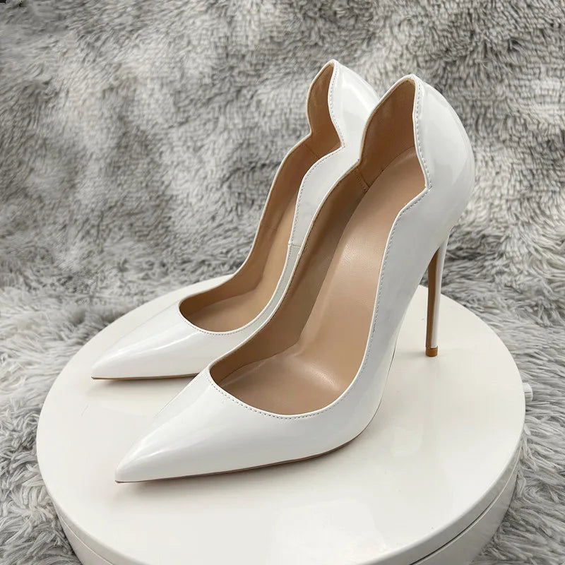 Fashion High Heels Sexy Shoes Women Pumps Large Size 43 44 45 White Stiletto Heel Patent Leather Office Wedding Shoes
